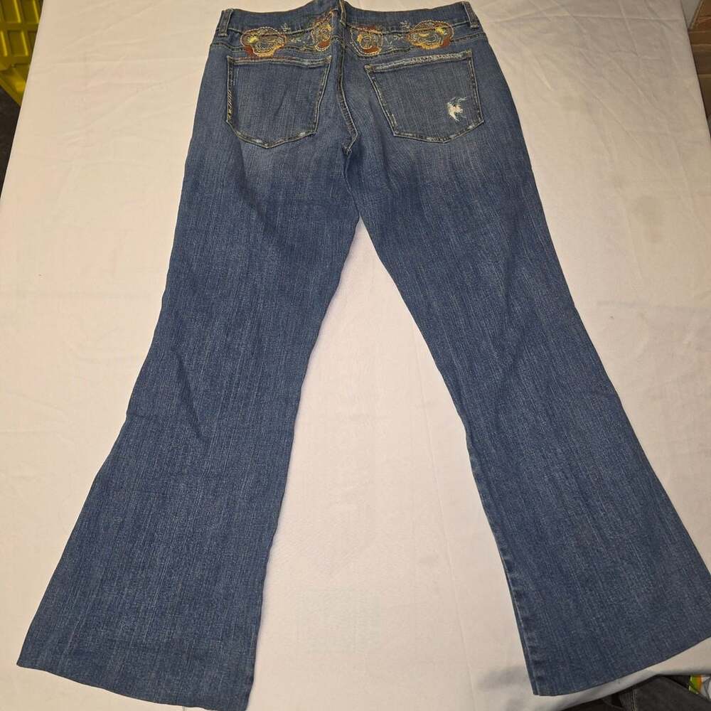 DKNY Jeans Womens Blue Denim Embroidered Floral Y2K Bootcut Jeans